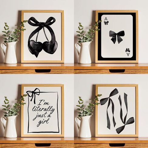 JXREQ Coquette Trendy Black Bow Wall Art Decor, Black Cherry Bow Posters Wall Art Prints Set of 4, Coquette Preppy Room Decor for Teen Girl College Dorm, 8x10 Inch Unframed in Saudi Arabia