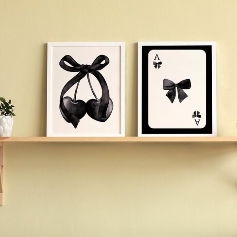 JXREQ Coquette Trendy Black Bow Wall Art Decor, Black Cherry Bow Posters Wall Art Prints Set of 4, Coquette Preppy Room Decor for Teen Girl College Dorm, 8x10 Inch Unframed in Saudi Arabia