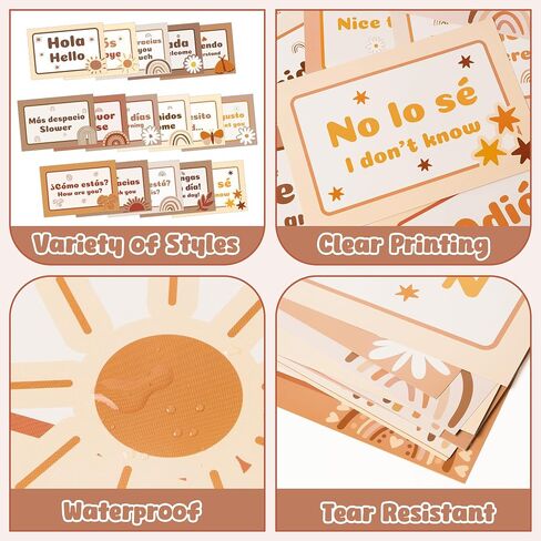 WATINC Spanish Words Phrases Poster - 16pcs Spanish Posters Set Classroom Decorations, Preschool Bilingual Study Learning Materials Teacher Supplies, Educational Language Bulletin Board (Rainbow) in Saudi Arabia