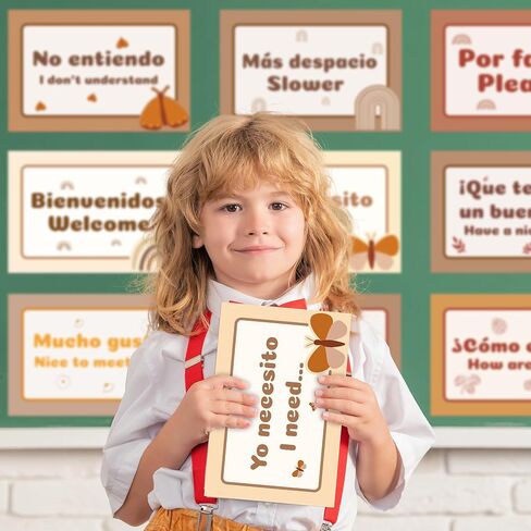 WATINC Spanish Words Phrases Poster - 16pcs Spanish Posters Set Classroom Decorations, Preschool Bilingual Study Learning Materials Teacher Supplies, Educational Language Bulletin Board (Rainbow) in Saudi Arabia