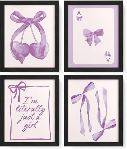 JXREQ Coquette Trendy Black Bow Wall Art Decor, Black Cherry Bow Posters Wall Art Prints Set of 4, Coquette Preppy Room Decor for Teen Girl College Dorm, 8x10 Inch Unframed in Saudi Arabia
