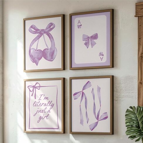 JXREQ Coquette Trendy Black Bow Wall Art Decor, Black Cherry Bow Posters Wall Art Prints Set of 4, Coquette Preppy Room Decor for Teen Girl College Dorm, 8x10 Inch Unframed in Saudi Arabia