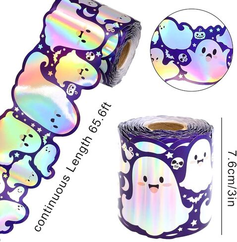 Fancy Land Halloween Ghost Bulletin Board Border 65.6 Feet Spooky Holographic Ghost Die Cut Border Trim Roll for Laser Classroom Decoration Chalkboard Office Door Windows Party Supplies in Saudi Arabia