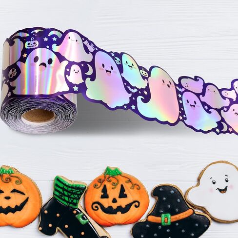 Fancy Land Halloween Ghost Bulletin Board Border 65.6 Feet Spooky Holographic Ghost Die Cut Border Trim Roll for Laser Classroom Decoration Chalkboard Office Door Windows Party Supplies in Saudi Arabia