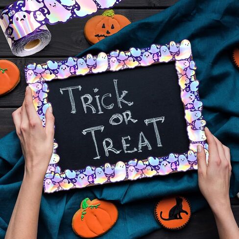 Fancy Land Halloween Ghost Bulletin Board Border 65.6 Feet Spooky Holographic Ghost Die Cut Border Trim Roll for Laser Classroom Decoration Chalkboard Office Door Windows Party Supplies in Saudi Arabia