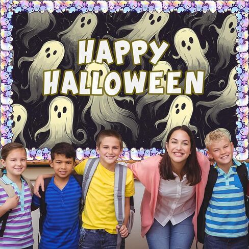 Fancy Land Halloween Ghost Bulletin Board Border 65.6 Feet Spooky Holographic Ghost Die Cut Border Trim Roll for Laser Classroom Decoration Chalkboard Office Door Windows Party Supplies in Saudi Arabia