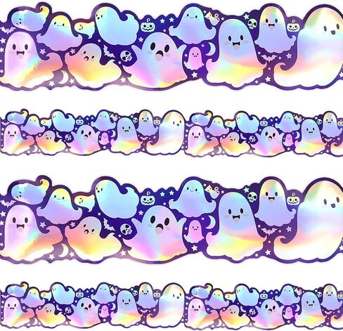 Fancy Land Halloween Ghost Bulletin Board Border 65.6 Feet Spooky Holographic Ghost Die Cut Border Trim Roll for Laser Classroom Decoration Chalkboard Office Door Windows Party Supplies in Saudi Arabia