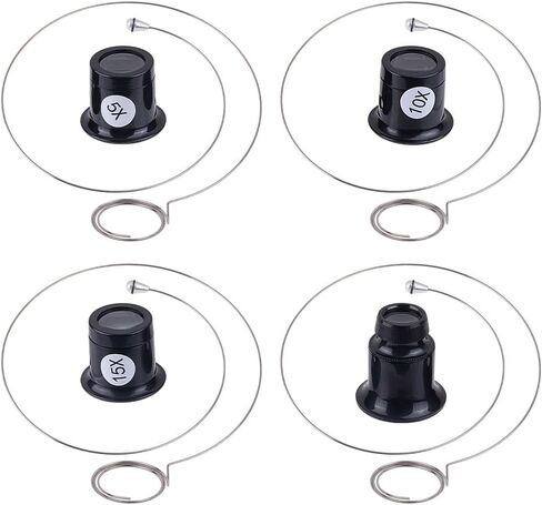 4pcs مكثف أحادي العين المحمولة مع 4 حامل مكبّر الزجاج حلقات العيون إصلاح نظارات مكبرة لمجوهرات مجوهرات ساعة رقيقة Loupe إصلاح الدائرة التجريبية in Saudi Arabia