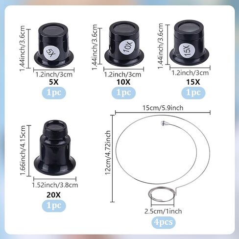 4pcs مكثف أحادي العين المحمولة مع 4 حامل مكبّر الزجاج حلقات العيون إصلاح نظارات مكبرة لمجوهرات مجوهرات ساعة رقيقة Loupe إصلاح الدائرة التجريبية in Saudi Arabia
