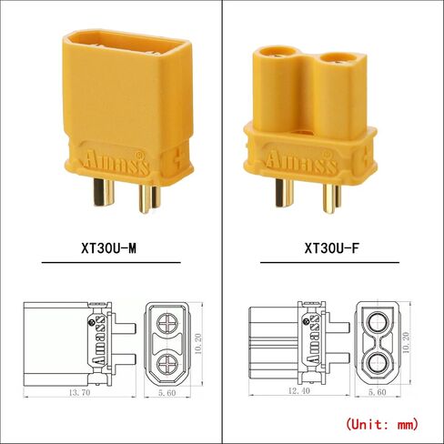 10pcs Amass XT30(2+2) Female Connectors, Drone FPV Lipo Battery Connectors, Gold Plated for RC UAV Robots (Black) in Saudi Arabia