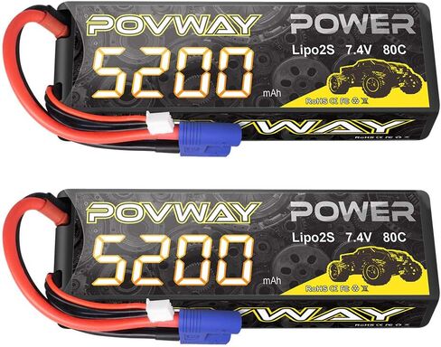 2S Lipo Battery 5200mAh 7.4V 80C Hard Case Battery with EC3 Plug Compatible with 1/8 1/10 RC Vehicles Car Slash RC Buggy Truggy RC Airplane UAV Drone - 2 Pack in Kuwait