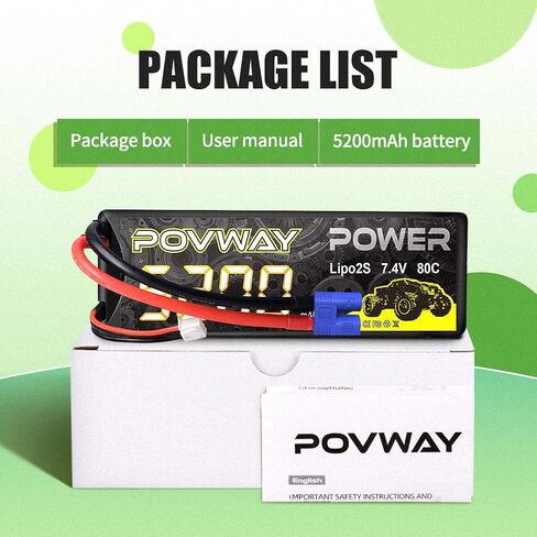 2S Lipo Battery 5200mAh 7.4V 80C Hard Case Battery with EC3 Plug Compatible with 1/8 1/10 RC Vehicles Car Slash RC Buggy Truggy RC Airplane UAV Drone - 2 Pack in Kuwait
