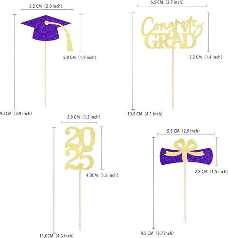 Class of 2025 Graduation Decoration Party Cupcake Toppers, Double-sided Grad Cap Cake Toppers for Graduation Party Supplies 2025 Graduate Party Graduation Decorations(24 pcs, Gold & Black) in Kuwait