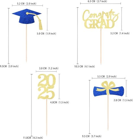Class of 2025 Graduation Decoration Party Cupcake Toppers, Double-sided Grad Cap Cake Toppers for Graduation Party Supplies 2025 Graduate Party Graduation Decorations(24 pcs, Gold & Black) in Kuwait
