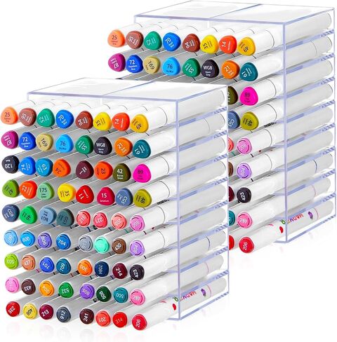 2 Pcs Acrylic Marker Organizer Desktop Storage Hold 144 Marker, Clear Pencil Holder Stand Art Brushes Stationary Display with 18 Compartments for School Classroom Desk Home Office Supplies in Saudi Arabia