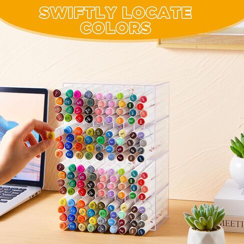 2 Pcs Acrylic Marker Organizer Desktop Storage Hold 144 Marker, Clear Pencil Holder Stand Art Brushes Stationary Display with 18 Compartments for School Classroom Desk Home Office Supplies in Saudi Arabia