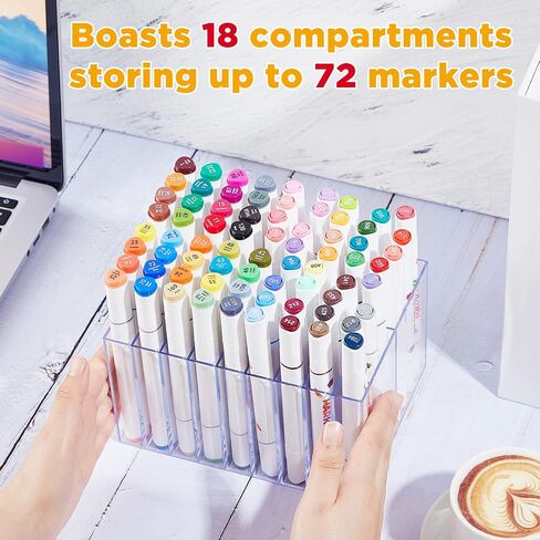 2 Pcs Acrylic Marker Organizer Desktop Storage Hold 144 Marker, Clear Pencil Holder Stand Art Brushes Stationary Display with 18 Compartments for School Classroom Desk Home Office Supplies in Saudi Arabia
