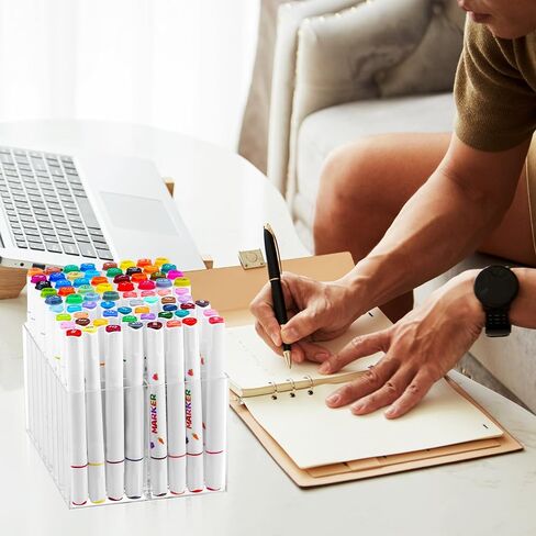2 Pcs Acrylic Marker Organizer Desktop Storage Hold 144 Marker, Clear Pencil Holder Stand Art Brushes Stationary Display with 18 Compartments for School Classroom Desk Home Office Supplies in Saudi Arabia