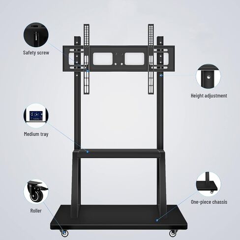 Mobile TV Cart,JYXOIHUB, Rooling TV Stand with Wheels for 60 to 100 Inch LCD LED OLED Plasma Flat Panel Screens up to 330lbs AVA1500-60-1P (Black) in Kuwait