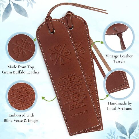 Hunter & Scribe Leather Maintlicks Markms للرجال والنساء-مجموعة من 3 مرجعية للكتاب المقدس المصنوع يدويًا مع الكتاب المقدس مع الكتاب المقدس-كرمة (JHN 15: 5) ، زهرة (عيسى 40: 8) ، الحب (1 كو 13: 4-8) in Kuwait