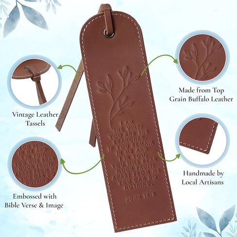 Hunter & Scribe Leather Christian Bookmarks for Men and Women – Set of 3 Handmade Top-Grain Leather Bible Bookmarks with Embossed Scripture - Vine (Jhn 15:5), Flower (Isa 40:8), Love (1 Cor 13:4-8) in Kuwait