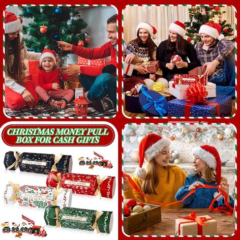 VioraWhite 12 Sets Christmas Money Pull Box for Cash Gifts Surprise Gift Boxes with Transparent Bags Christmas Money Holders Pull out Pouch Xmas Party Favor for Holiday Decor Supplies (Neutral) in Saudi Arabia