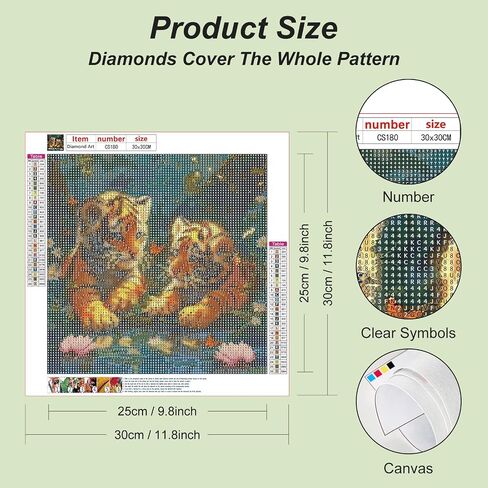 مجموعات الطلاء الماس Acudotr Tiger للبالغين ، وأطقم فن الماس 5D DIY للمبتدئين ، وأطقم الطلاء الماس الكاملة لتديين الجدار المنزلي ، 12x12 بوصة in Saudi Arabia