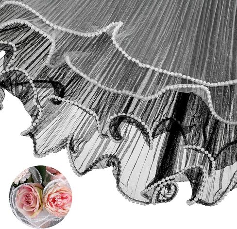 2 Pcs 4 Yards Mesh Wrinkled Bouquet Wrapping Paper, Pearl Edge Flower Packaging Paper, Floral Wrapping with Black and White Wavy Net Yarn for Florist, Wedding Gift Packaging in Saudi Arabia