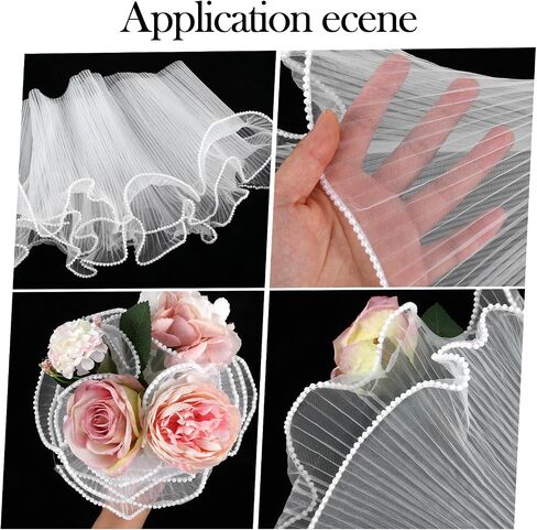 2 Pcs 4 Yards Mesh Wrinkled Bouquet Wrapping Paper, Pearl Edge Flower Packaging Paper, Floral Wrapping with Black and White Wavy Net Yarn for Florist, Wedding Gift Packaging in Saudi Arabia
