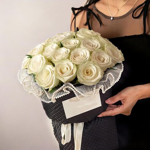 2 Pcs 4 Yards Mesh Wrinkled Bouquet Wrapping Paper, Pearl Edge Flower Packaging Paper, Floral Wrapping with Black and White Wavy Net Yarn for Florist, Wedding Gift Packaging in Saudi Arabia