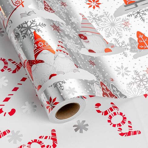 Floyhill عيد الميلاد الورق التغليف الورق Roll-17in × 33 قدمًا (46.8 قدم مربع)-إظهار رقائق متلألئة رمادية ورمادية أنماط أشجار عيد الميلاد مع رسائل الفرح ، ندفة الثلج ، قصب الحلوى لعيد الميلاد ، الحفلة in Kuwait