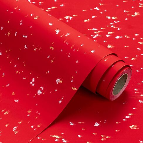 WRAPAHOLIC Red Wrapping Paper Roll - Mini Roll - 17 Inch x 16.5 Feet - Gold Red Christmas Wrapping Paper with Silky Touch Perfect for Christmas, Birthday, Wedding, Baby Shower, Holiday in Saudi Arabia