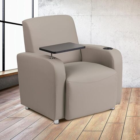 Flash Furniture George LeatherSoft Guest Chair with Tablet Arm and Cup Holder, Upholstered Tablet Arm Chair for Offices and Waiting Rooms, Gray in Saudi Arabia