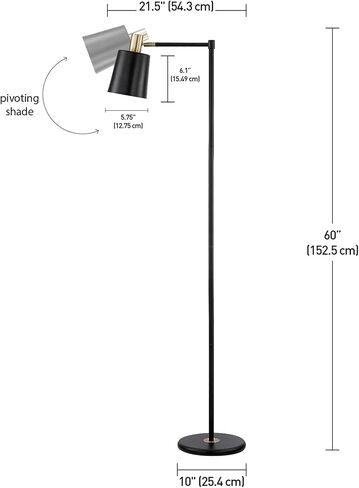 Globe Electric 60 "مصباح أرضي ، أسود غير لامع ، تشغيل/خارج مفتاح الدوار على المقبس ، الحبل الأسود بطول 6 أقدام ، ضوء القراءة ، غرفة نوم ، غرفة معيشة ، ديكور المنزل in Saudi Arabia