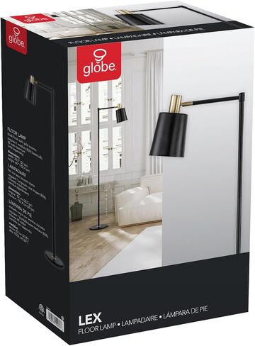Globe Electric 60 "مصباح أرضي ، أسود غير لامع ، تشغيل/خارج مفتاح الدوار على المقبس ، الحبل الأسود بطول 6 أقدام ، ضوء القراءة ، غرفة نوم ، غرفة معيشة ، ديكور المنزل in Saudi Arabia