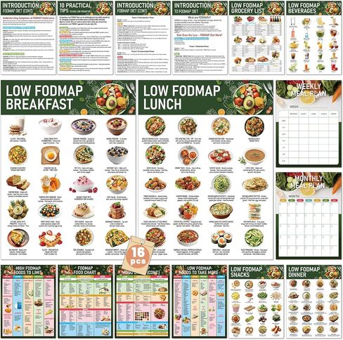 16pcs ملصق مخطط للأطعمة المنخفضة fodmap للمبتدئين FODMAP FORMAP FORKING FOOD FOOD GUID in Saudi Arabia