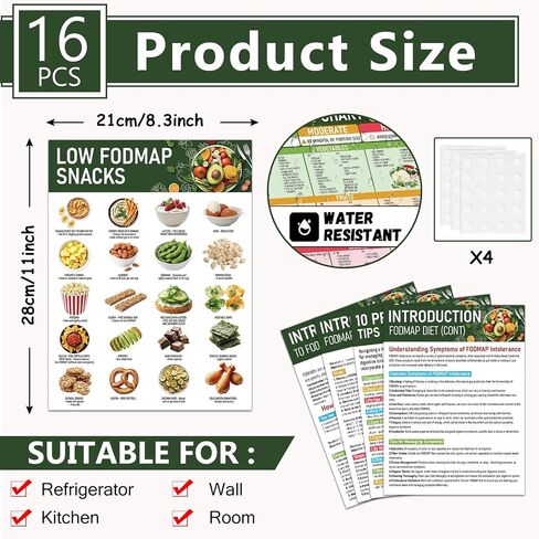 16pcs ملصق مخطط للأطعمة المنخفضة fodmap للمبتدئين FODMAP FORMAP FORKING FOOD FOOD GUID in Saudi Arabia
