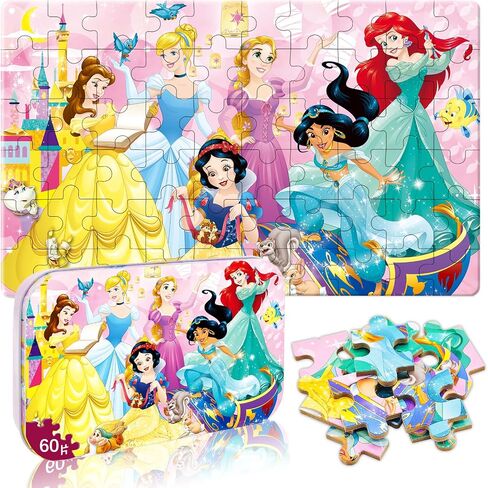 Puzzles for Kids Ages 4-6, 60 Piece Jigsaw Puzzles in Metal Box, Educational Learning Toys for Boys and Girls, Premium Puzzle Games, Kids Puzzle Gift in Kuwait