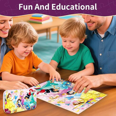 Puzzles for Kids Ages 4-6, 60 Piece Jigsaw Puzzles in Metal Box, Educational Learning Toys for Boys and Girls, Premium Puzzle Games, Kids Puzzle Gift in Kuwait
