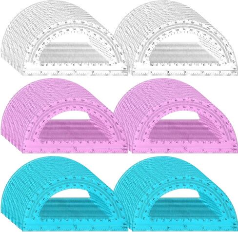 Zonon 12 Pack 6 Inch Plastic Protractor Back to School Protractors 180 Degrees Pink Blue Clear Protractors for Classroom Math Teacher Student Office Supplies in Kuwait