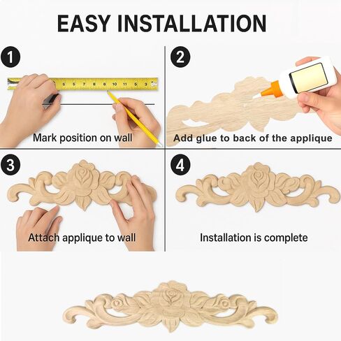 4pcs الخشب المنحوتة زين على 7.8 بوصة الطويلة woodendecorative diy diy النحت الشارات غير الملحوظة قوالب الشرس لسيارات الأثاث ديكور المنزل devation جدار الحائط (7.8inch-4pack) in Saudi Arabia