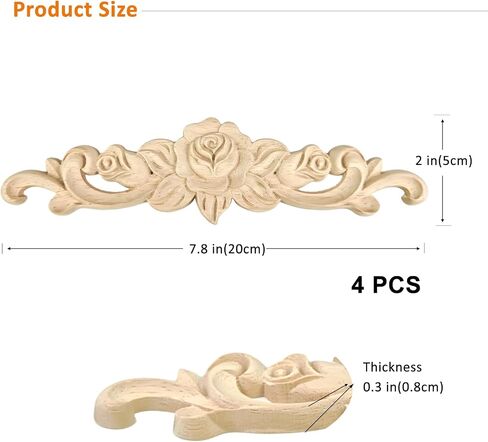 4pcs الخشب المنحوتة زين على 7.8 بوصة الطويلة woodendecorative diy diy النحت الشارات غير الملحوظة قوالب الشرس لسيارات الأثاث ديكور المنزل devation جدار الحائط (7.8inch-4pack) in Kuwait