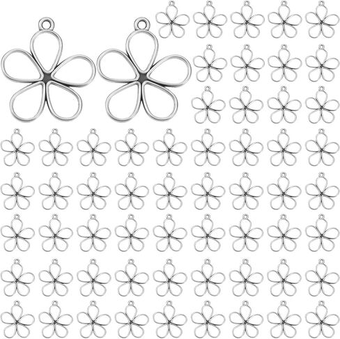 60 PCS Open Open Bezel Hollow Flower Charms Open Back Bezel Charms Silver Flower Charm for Jewelry Making Jewelry Connectors alloy intage mini mini flossom frame for women diy craft in Saudi Arabia