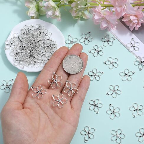60 PCS Open Open Bezel Hollow Flower Charms Open Back Bezel Charms Silver Flower Charm for Jewelry Making Jewelry Connectors alloy intage mini mini flossom frame for women diy craft in Saudi Arabia