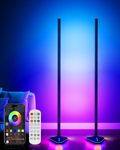 KFM 2PCS مصباح أرضية الزاوية ، مصباح زاوية LED مع التطبيق والتحكم عن بعد ، مصباح الأرضيات الحديثة مع مزامنة الموسيقى وقاعدة مضاءة ، مصباح دائم متغير اللون لغرفة غرفة النوم in Saudi Arabia