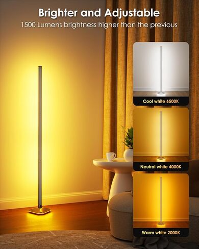 KFM 2PCS مصباح أرضية الزاوية ، مصباح زاوية LED مع التطبيق والتحكم عن بعد ، مصباح الأرضيات الحديثة مع مزامنة الموسيقى وقاعدة مضاءة ، مصباح دائم متغير اللون لغرفة غرفة النوم in Saudi Arabia