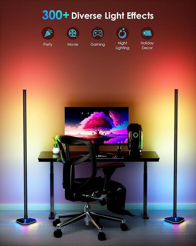 KFM 2PCS مصباح أرضية الزاوية ، مصباح زاوية LED مع التطبيق والتحكم عن بعد ، مصباح الأرضيات الحديثة مع مزامنة الموسيقى وقاعدة مضاءة ، مصباح دائم متغير اللون لغرفة غرفة النوم in Saudi Arabia