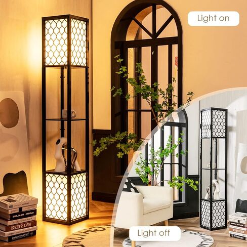 Tangkula Modern Shelf Floor Lamp ، مصباح مزدوج قائم بذاته مع رف الخشب و 2 فست in Saudi Arabia