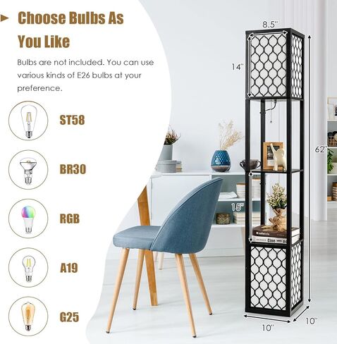 Tangkula Modern Shelf Floor Lamp ، مصباح مزدوج قائم بذاته مع رف الخشب و 2 فست in Saudi Arabia