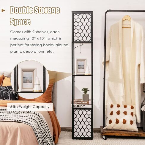 Tangkula Modern Shelf Floor Lamp ، مصباح مزدوج قائم بذاته مع رف الخشب و 2 فست in Saudi Arabia
